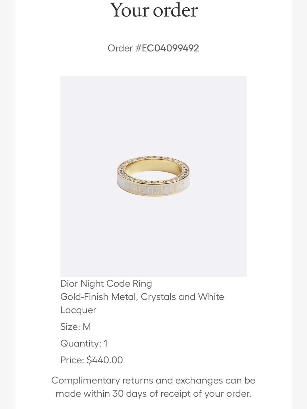 Dior Gold and White Crystal-Trim Band Ring